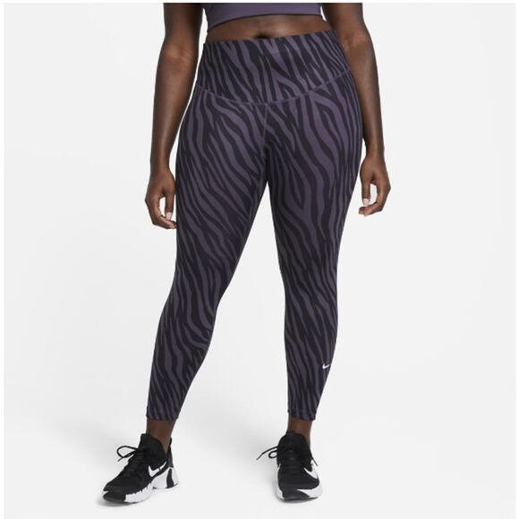 Nike One Dri-fit Icon Clash Zebra Printed Black & Purple Leggings XXL - Picture 1 of 7